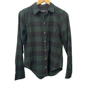 Abercrombie and Fitch Flannel Shirt Size XS Plaid Button Front Green Academia